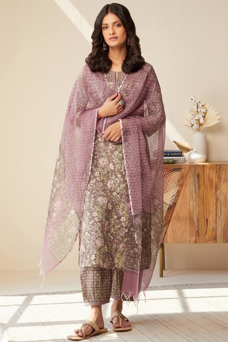 Brown Hand Block-Printed Cotton Izhaar Pants