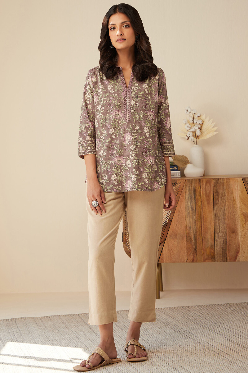 Brown Hand Block-Printed Cotton Top