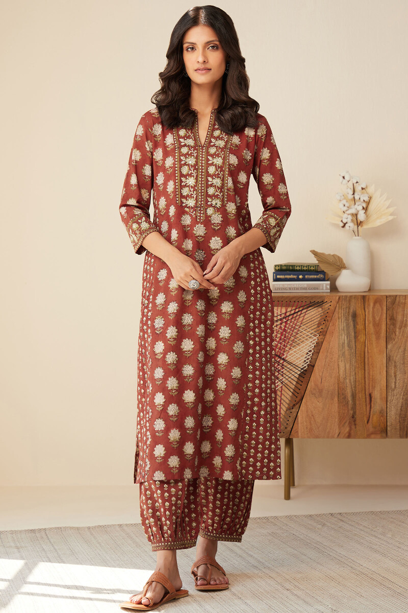 Bagru Hand Block-Printed Straight Cotton Kurta