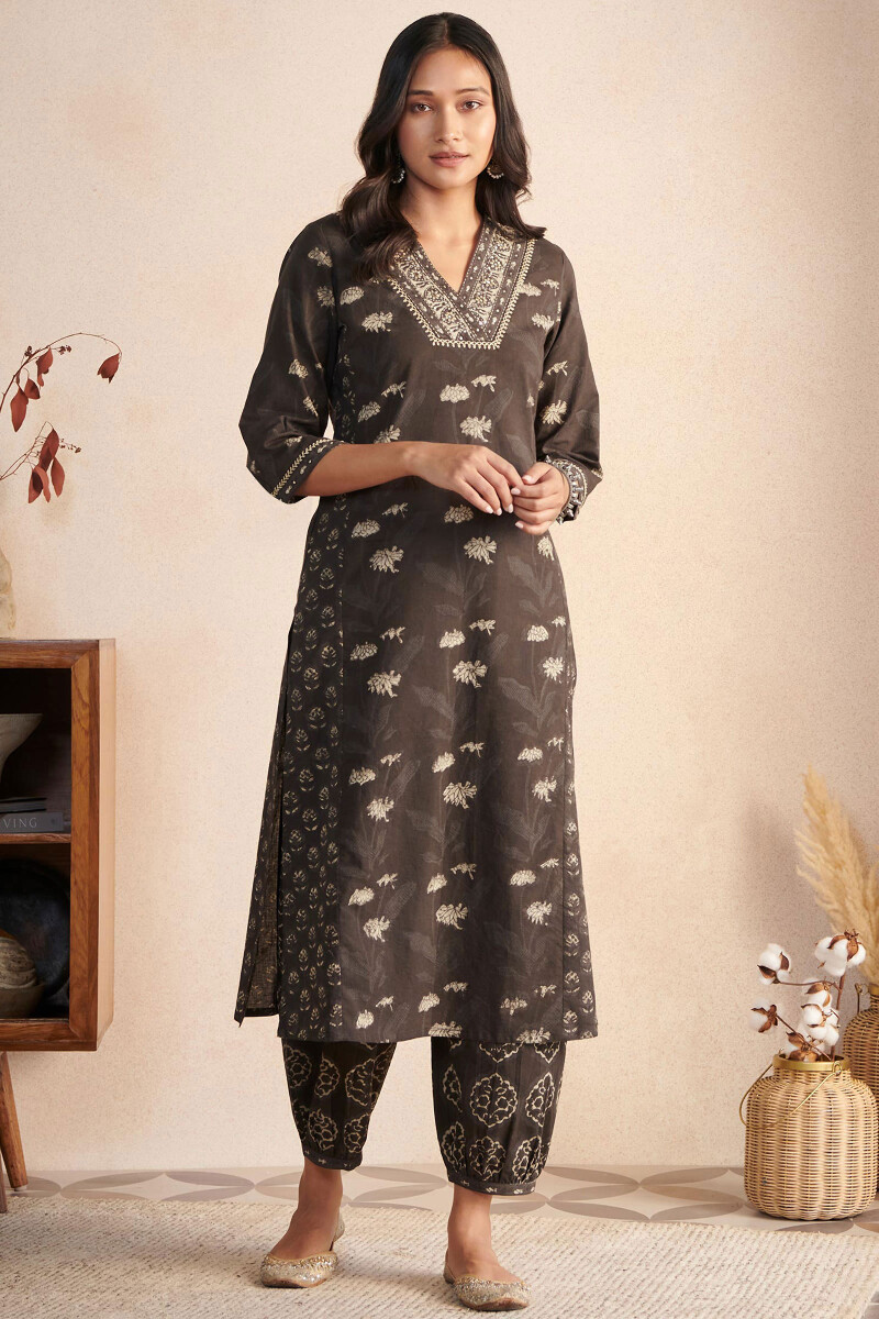 Akola Hand Block-Printed Straight Cotton Kurta