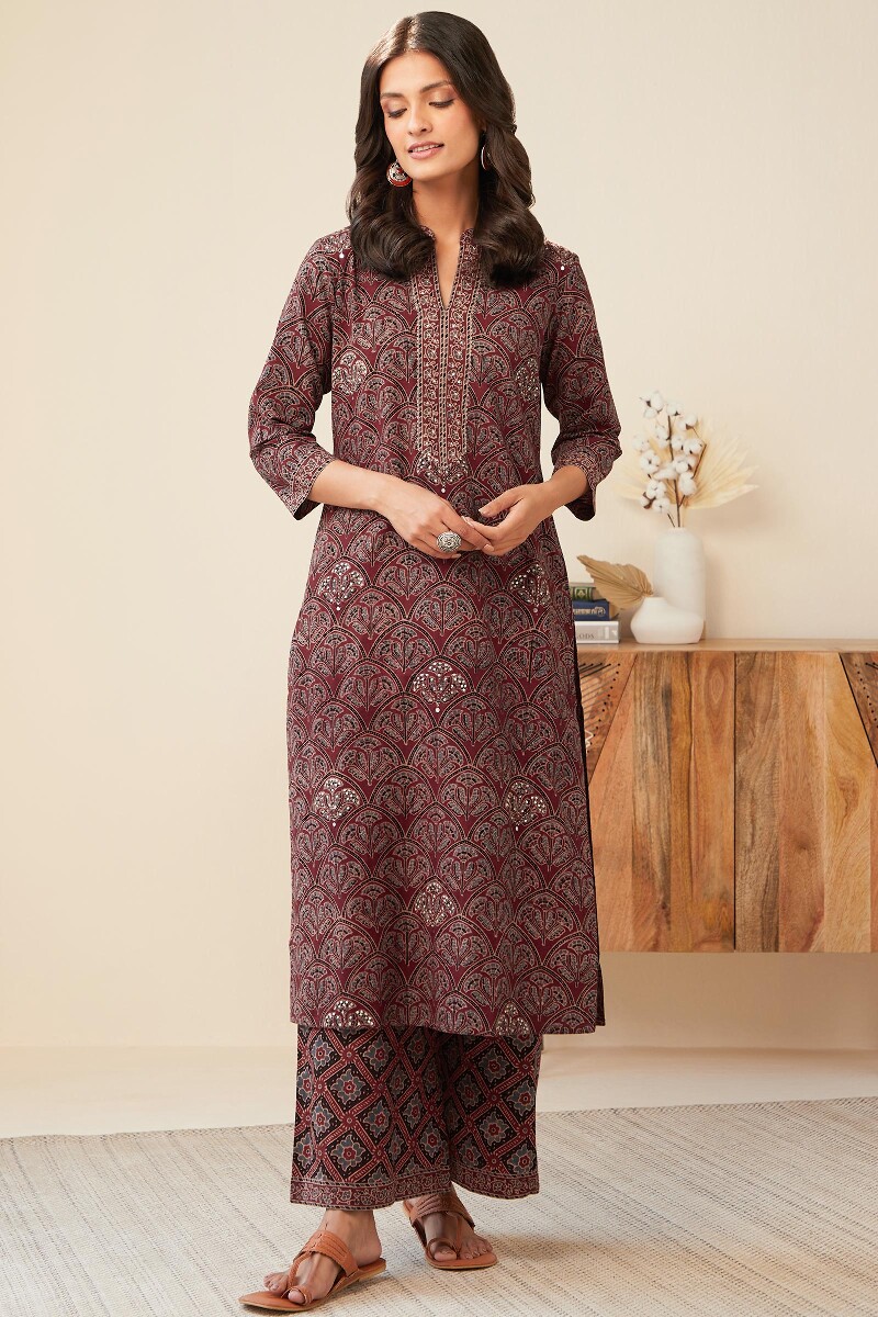 Ajrak Hand Block-Printed Straight Cotton Kurta