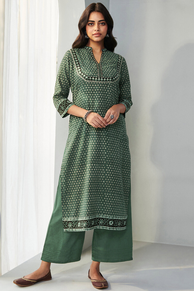 Bagru Hand Block-Printed Straight Cotton Dobby Kurta