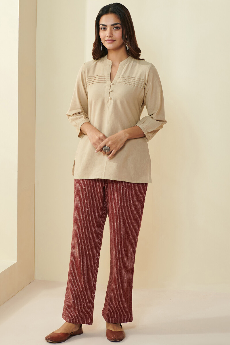 Maroon Handcrafted Cotton Pants