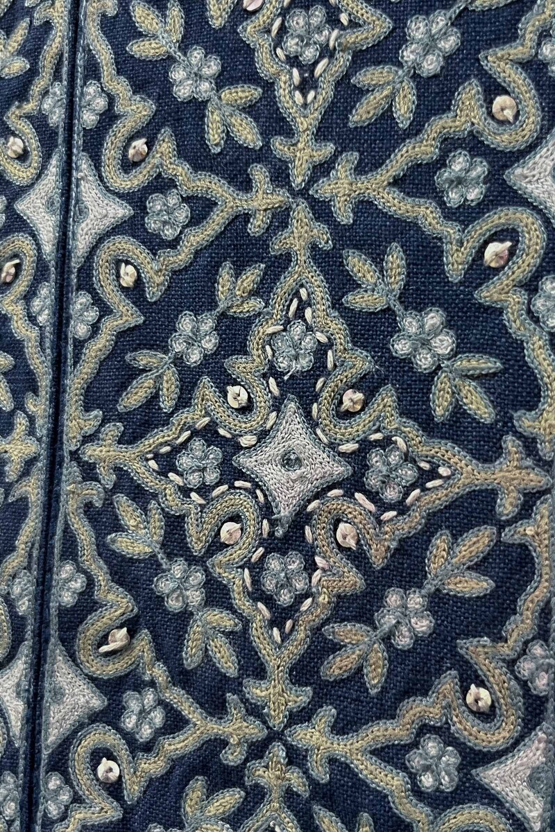 Blue Embroidered Cotton Kurta, Pants & Dupatta