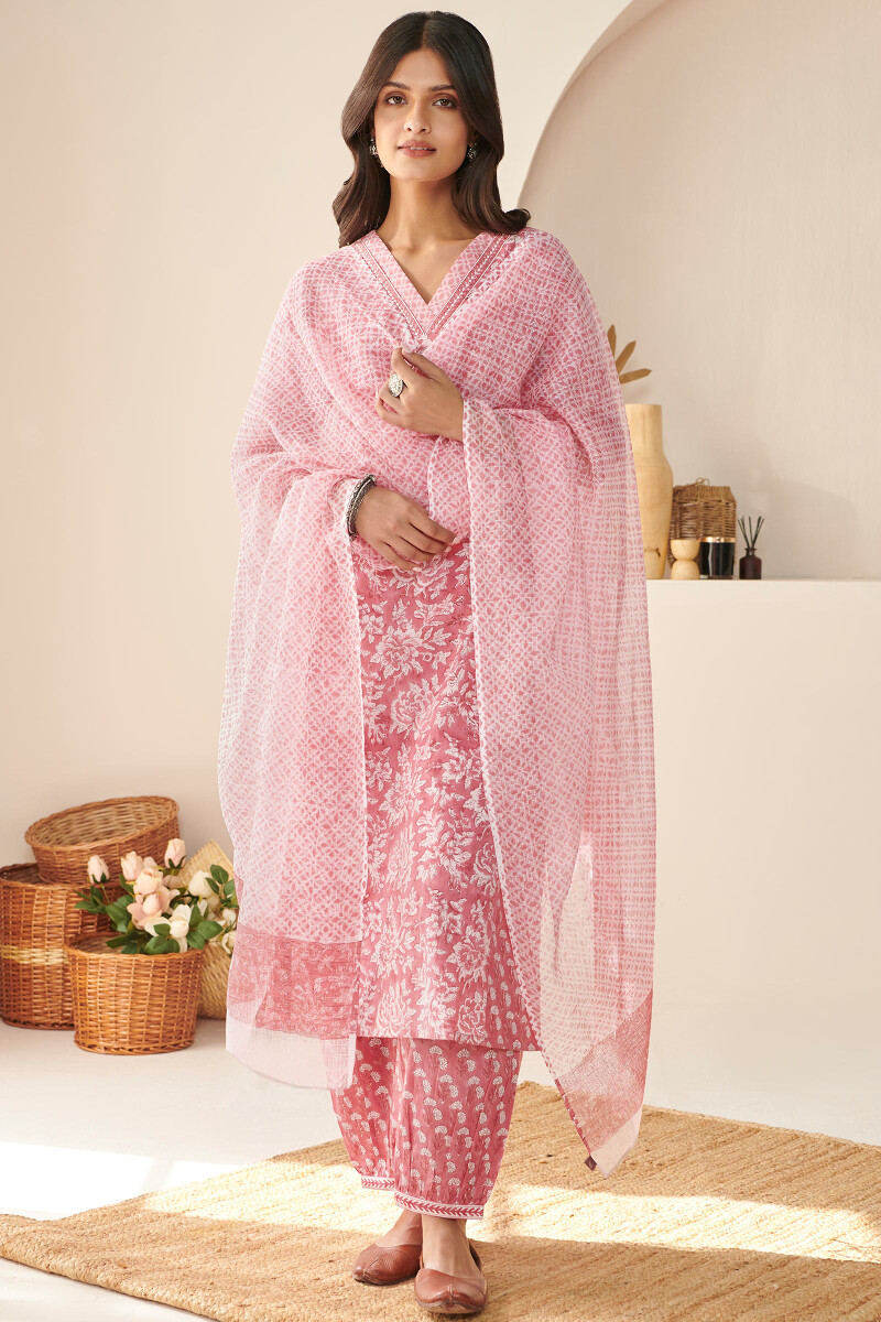 Pink Hand Block-Printed Cotton Izhaar Pants