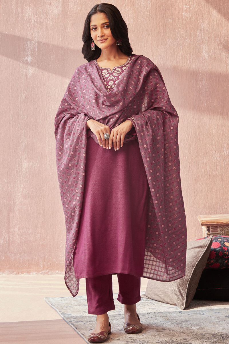 Pink Handcrafted Faux Wool Narrow Pants