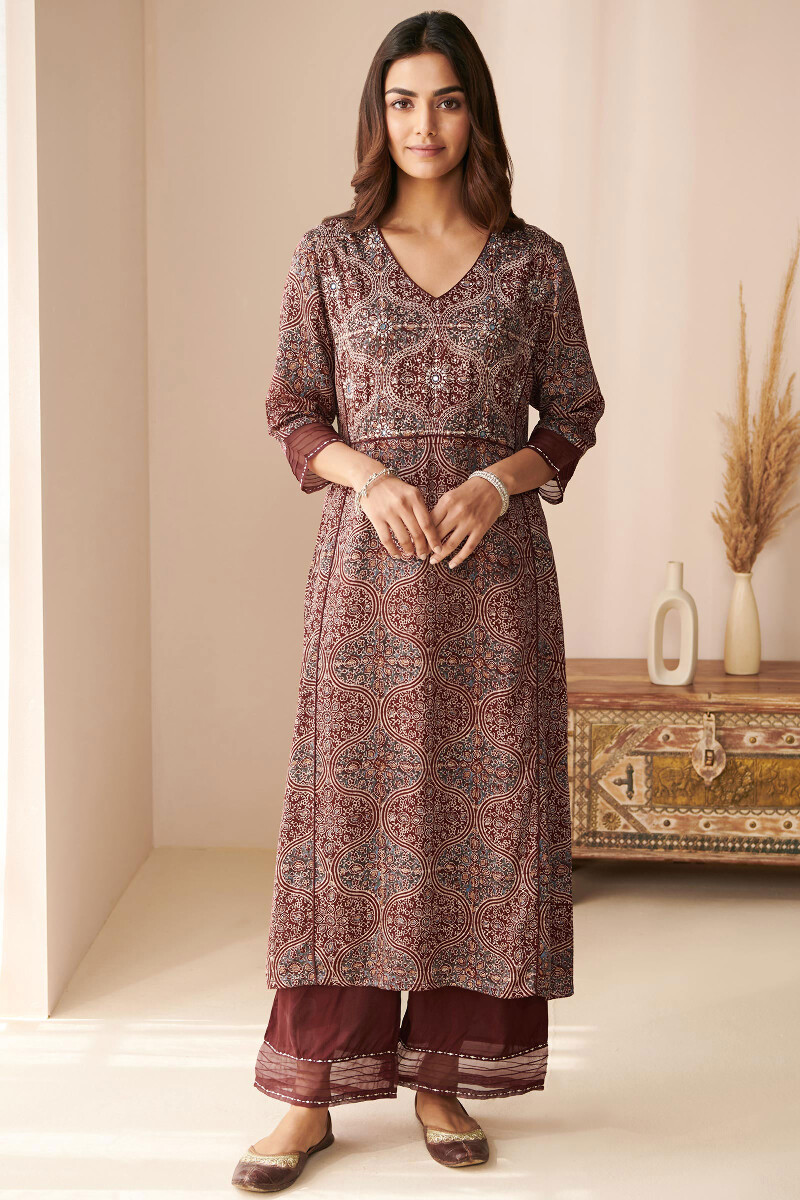Ajrak Hand Block-Printed Straight Modal Kurta
