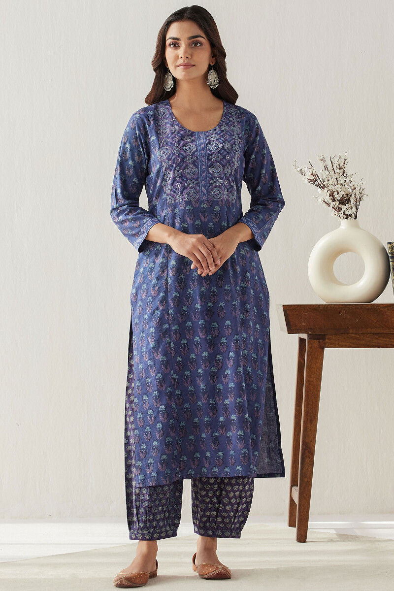 Akola Hand Block-Printed Straight Cotton Kurta