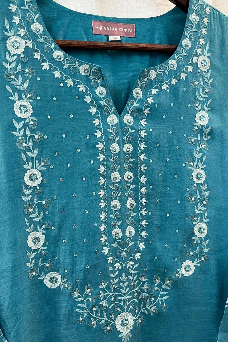 FG Specials: 1 Of 1- Teal Handcrafted Silk Kurta