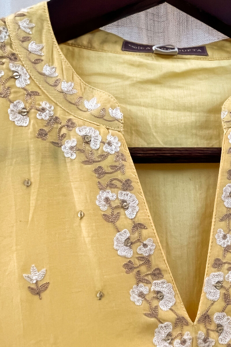 FG Specials: 1 Of 1- Yellow Handcrafted Silk Kurta