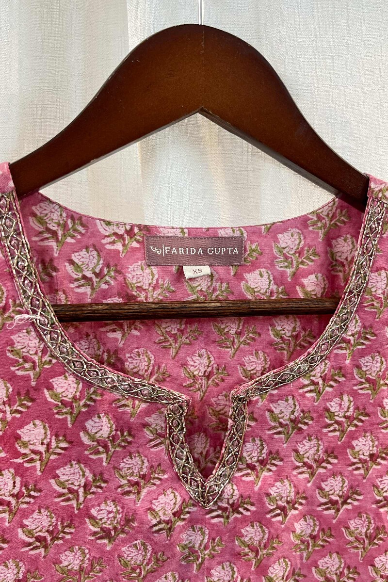 FG Specials: 1 Of 1- Pink Hand Block-Printed Chanderi Kurta