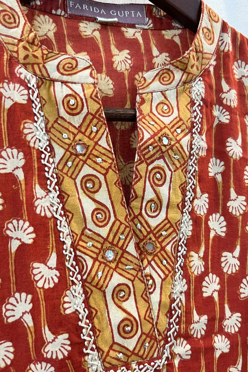 FG Specials: 1 Of 1- Red Hand Block-Printed Straight Cotton Kurta