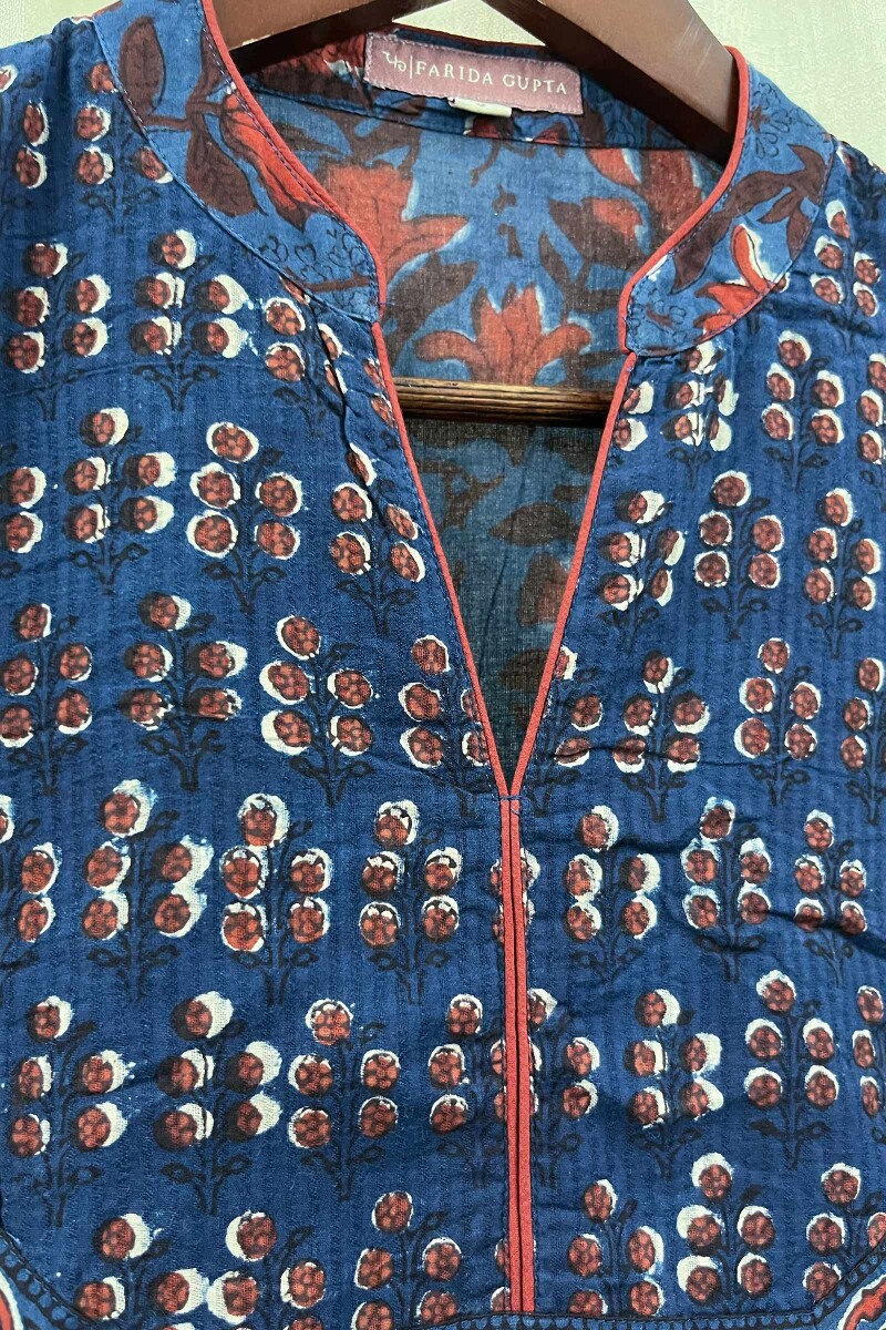 FG Specials: 1 Of 1- Indigo Hand Block-Printed Straight Cotton Kurta