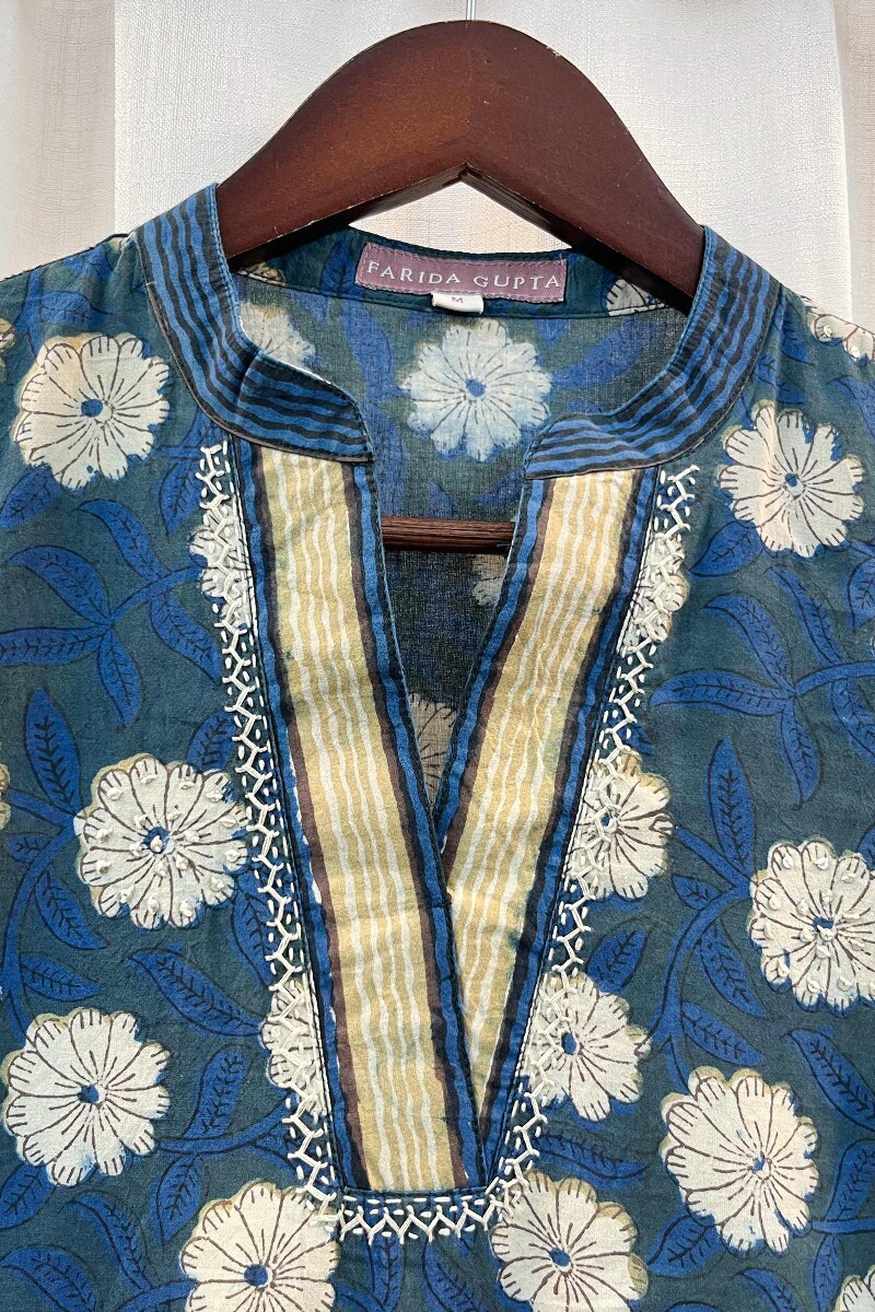 FG Specials: 1 of 1- Blue Hand Block-Printed Cotton Kurta
