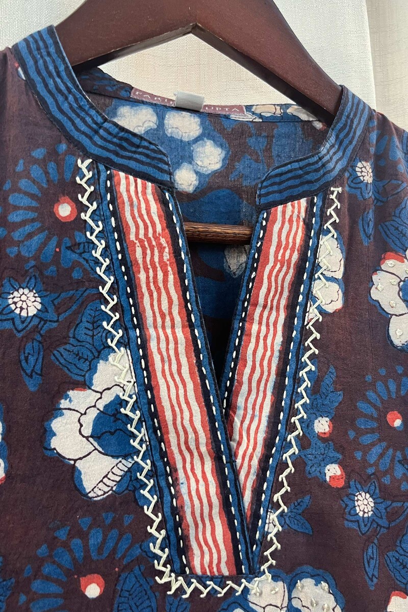 FG Specials: 1 of 1- Blue Hand Block-Printed Straight Cotton Kurta
