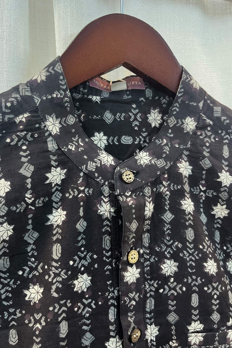 FG Specials: 1 Of 1- Men's Black Hand Block-Printed Cotton Shirt