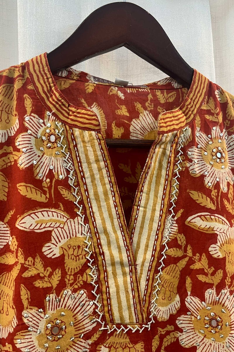 FG Specials: 1 of 1- Red Hand Block-Printed Straight Cotton Kurta