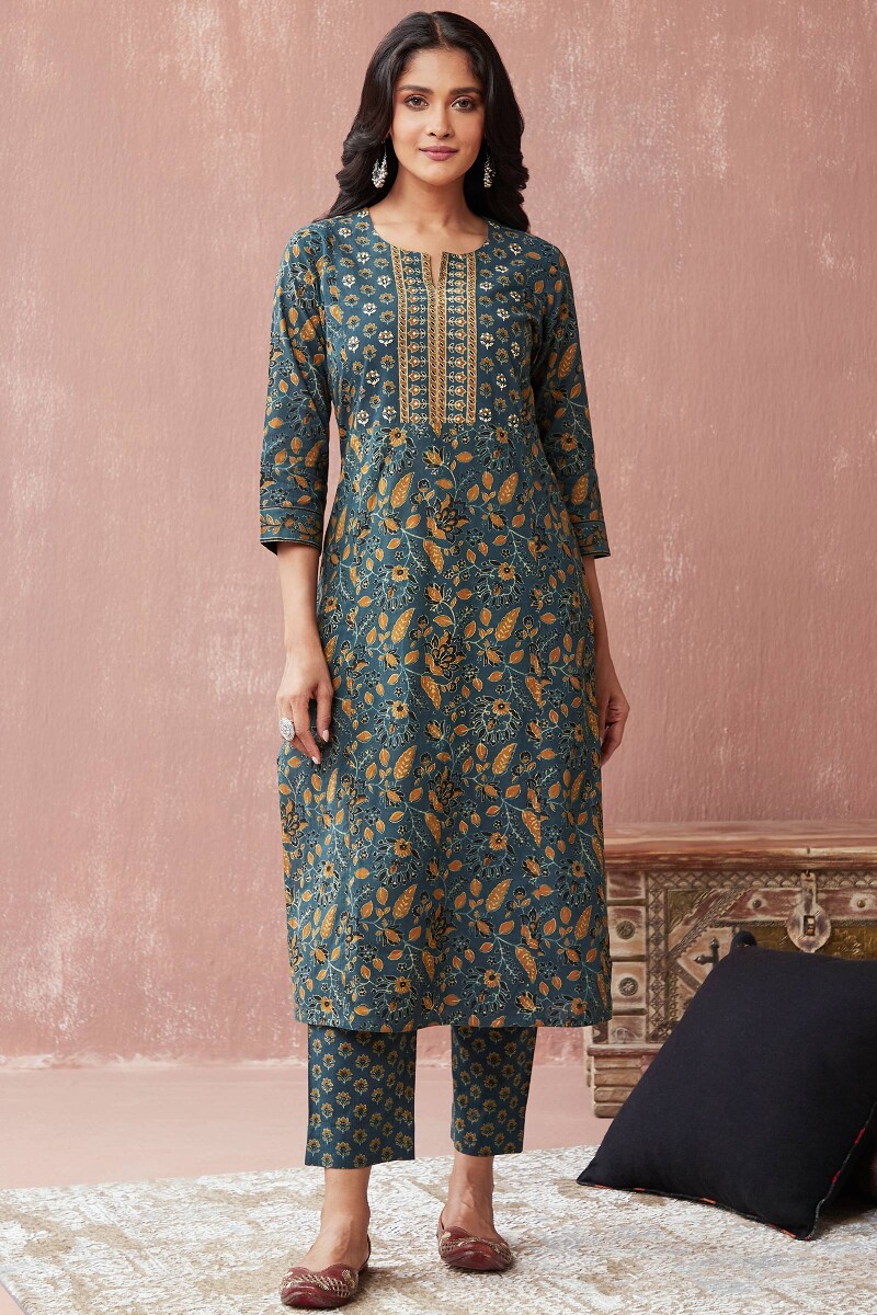Ajrak Hand Block-Printed Straight Cotton Kurta