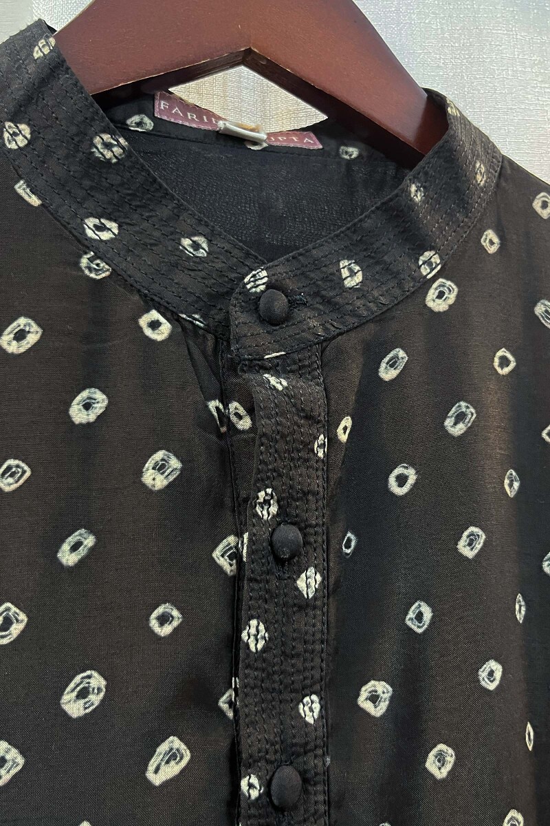 FG Specials: 1 Of 1- Men's Black Hand Block-Printed Modal Kurta