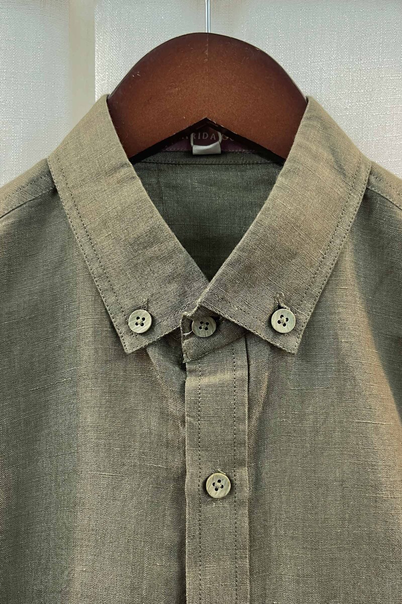 FG Specials: 1 Of 1- Men's Green Handcrafted Cotton Linen Shirt