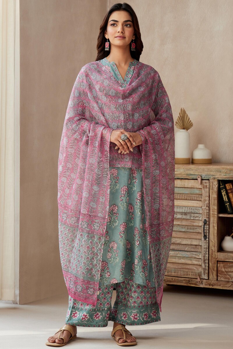 Green Hand Block-Printed Viscose Farsi