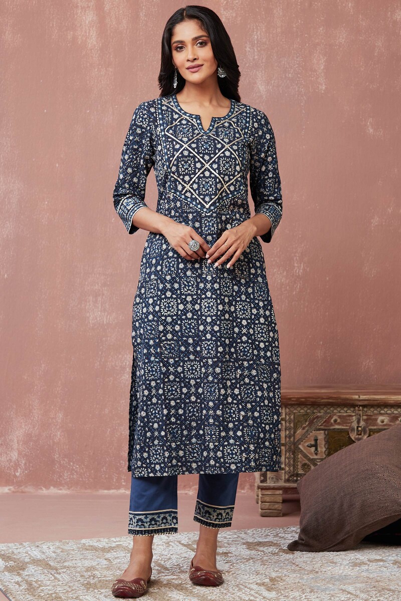 Bagru Hand Block-Printed Straight Cotton Kurta