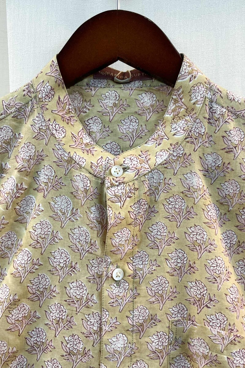FG Specials: 1 Of 1- Men's Green Hand Block-Printed Cotton Shirt