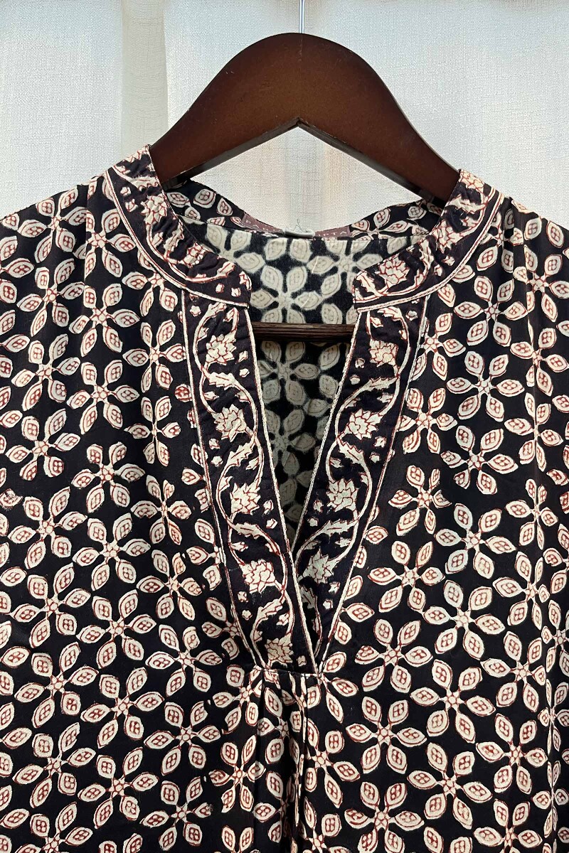 FG Specials: 1 of 1- Black Hand Block-Printed Viscose Top