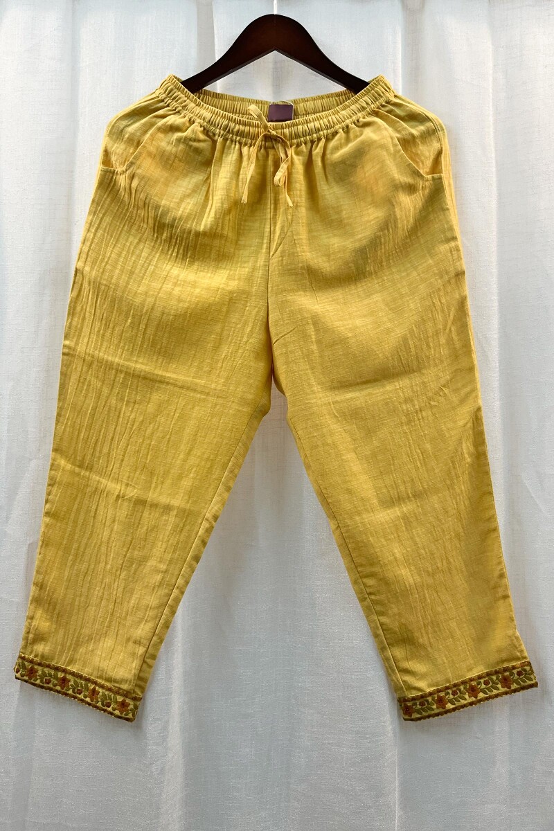 FG Specials: 1 Of 1- Yellow Handcrafted Rayon Slub Kurta and Pants