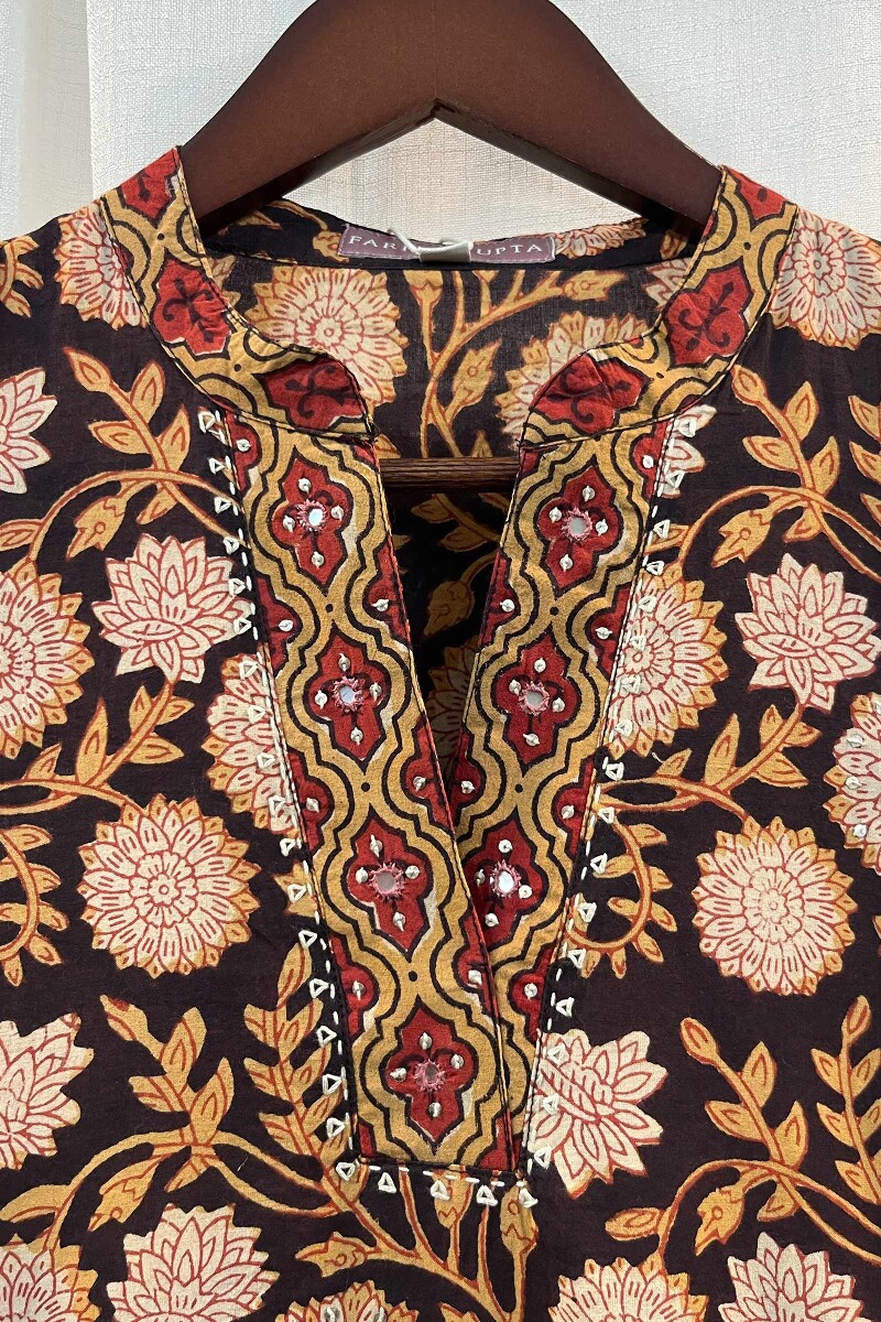 Black Hand Block-Printed Straight Cotton Kurta