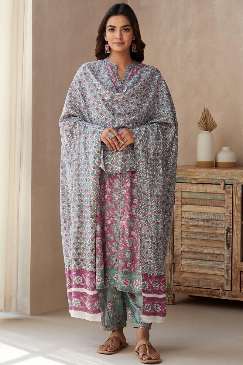 Green Hand Block-Printed Viscose Izhaar Pants