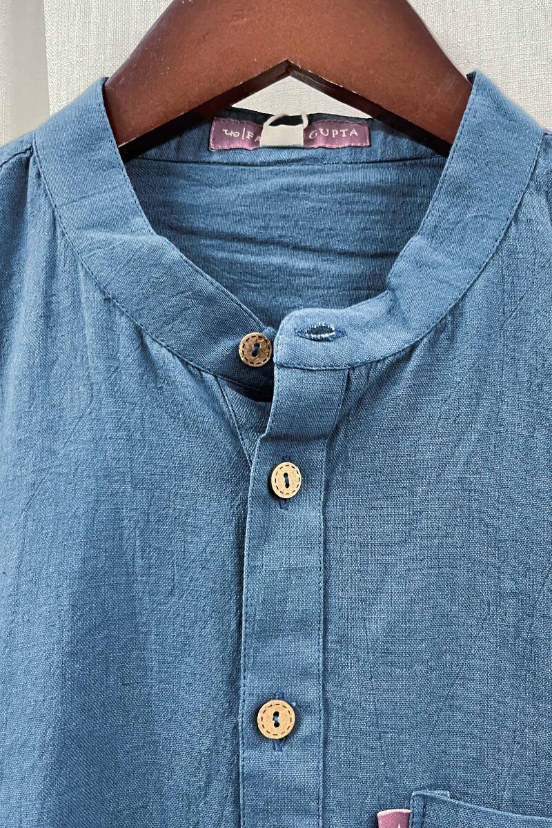 FG Specials: 1 Of 1- Men's Blue Handcrafted Handloom Shirt