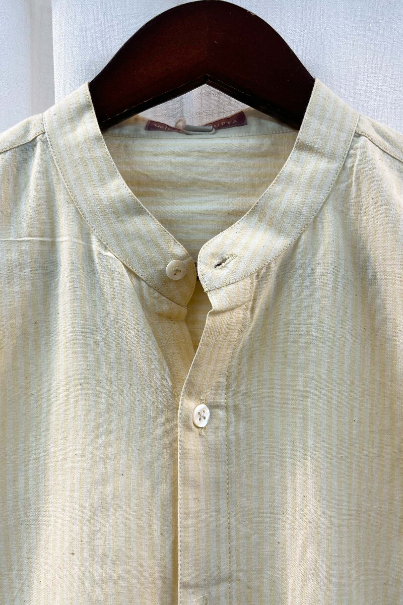 FG Specials: 1 Of 1- Men's Yellow Handcrafted Handloom Shirt