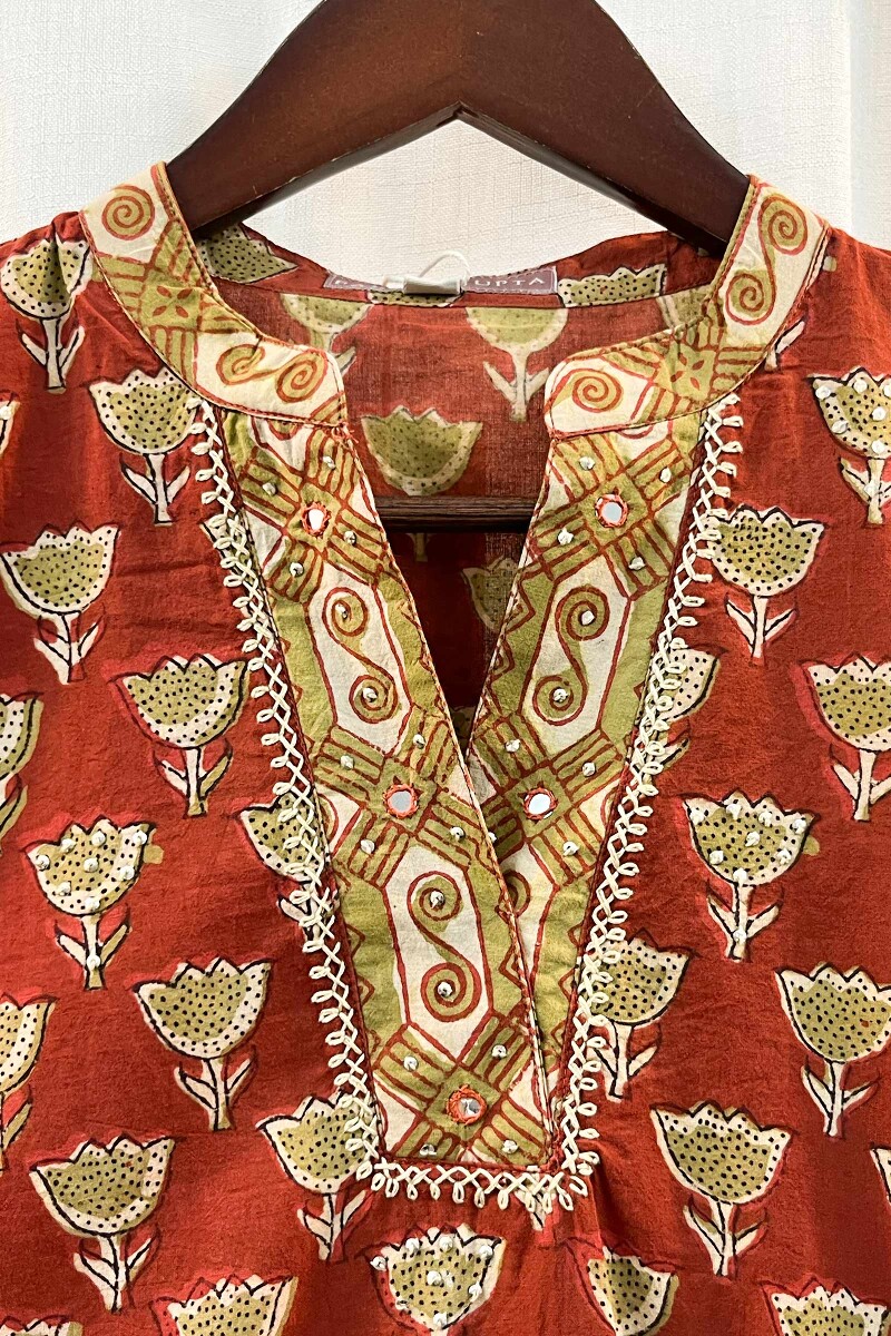 FG Specials: 1 of 1- Red Hand Block-Printed Straight Cotton Kurta