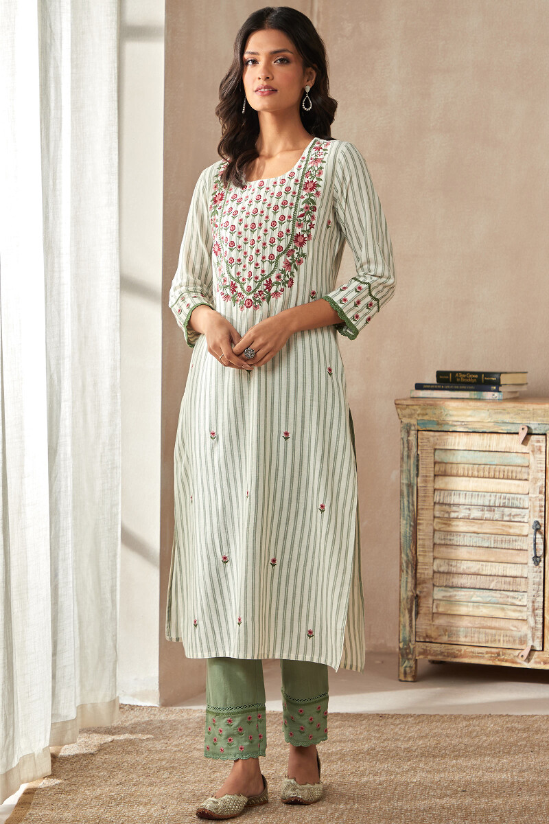 Off-White Handcrafted Straight Cotton Kurta