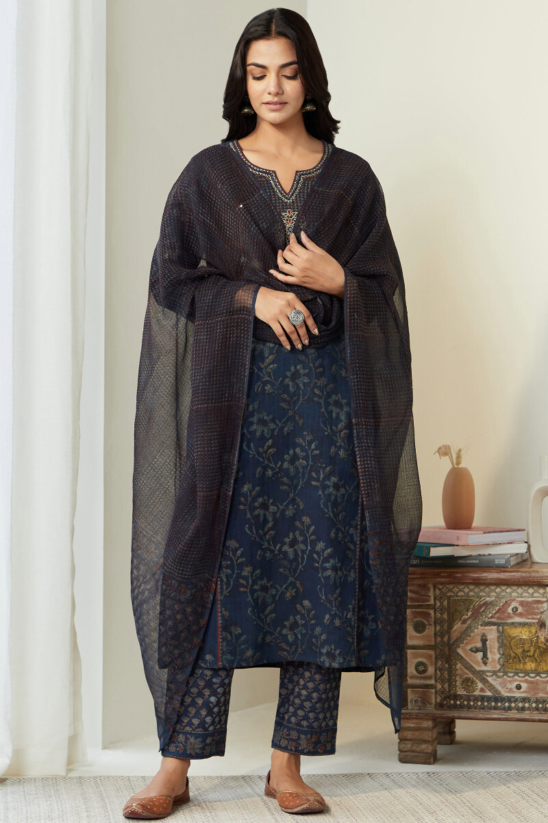 Akola Hand Block-Printed Cotton Dobby Narrow Pants
