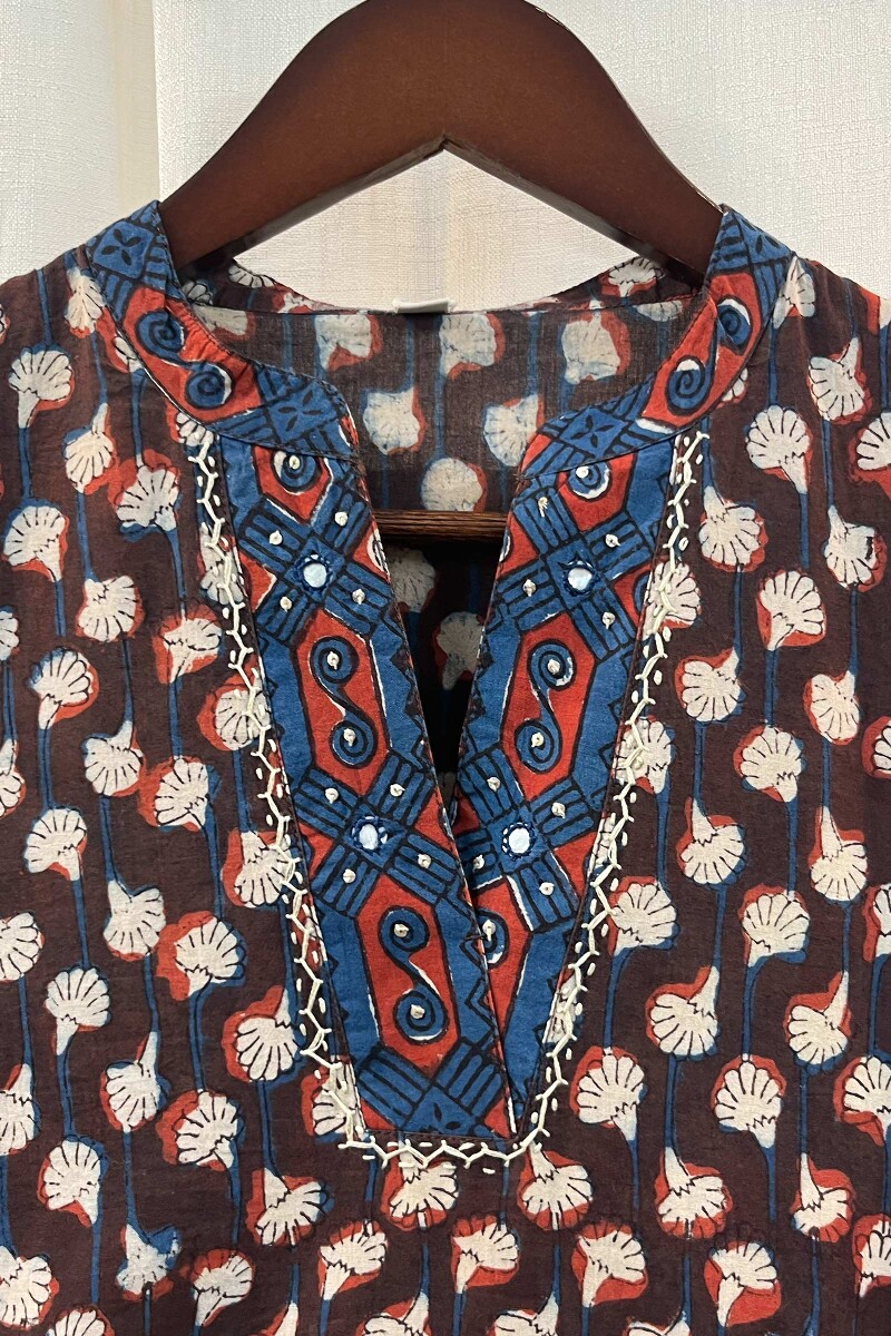 FG Specials: 1 of 1- Brown Hand Block-Printed Straight Cotton Kurta