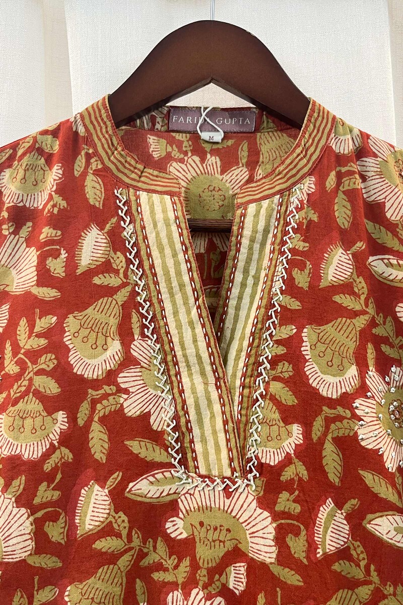 FG Specials: 1 of 1- Red Hand Block-Printed Straight Cotton Kurta
