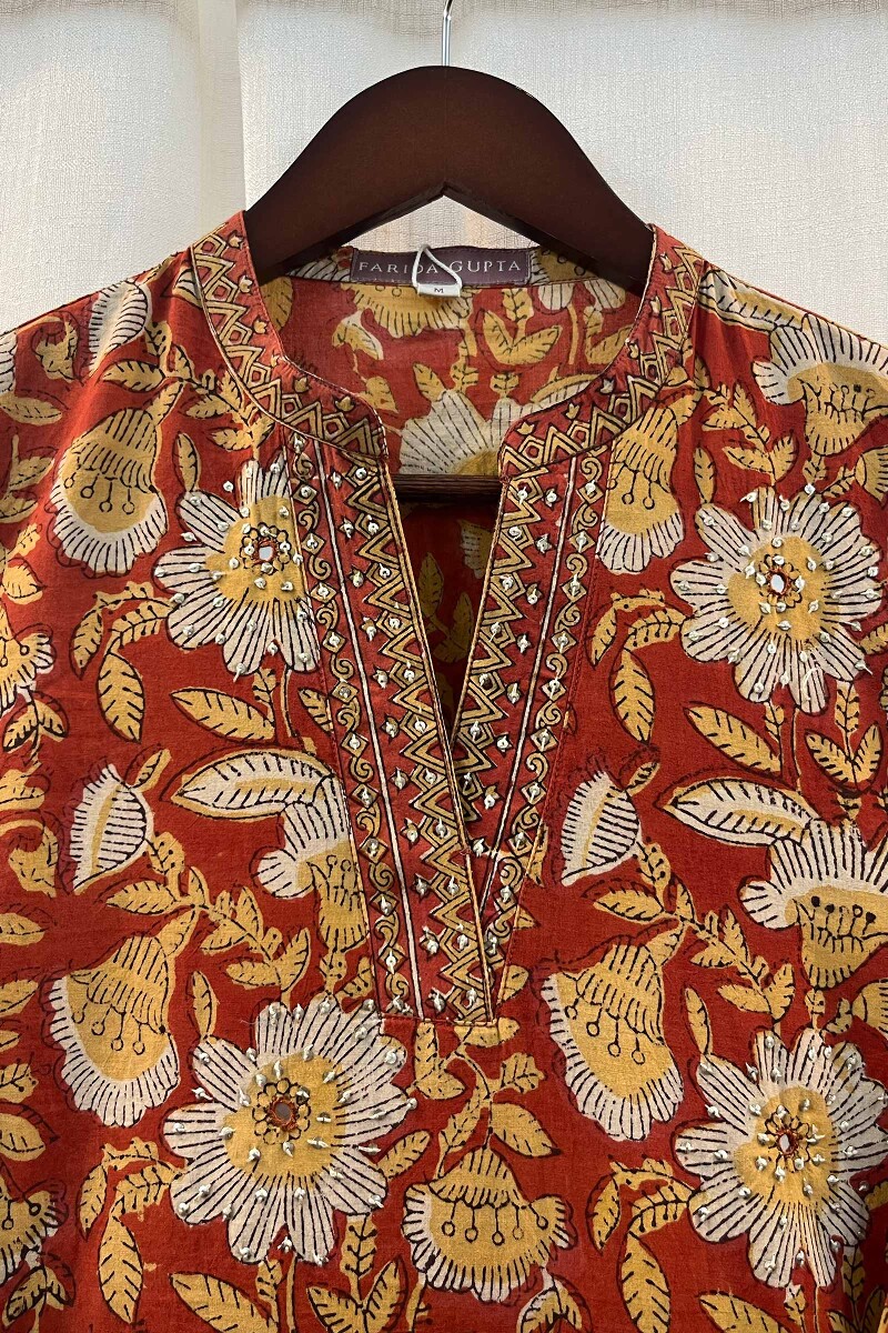 FG Specials: 1 of 1- Red Hand Block-Printed Cotton Kurta