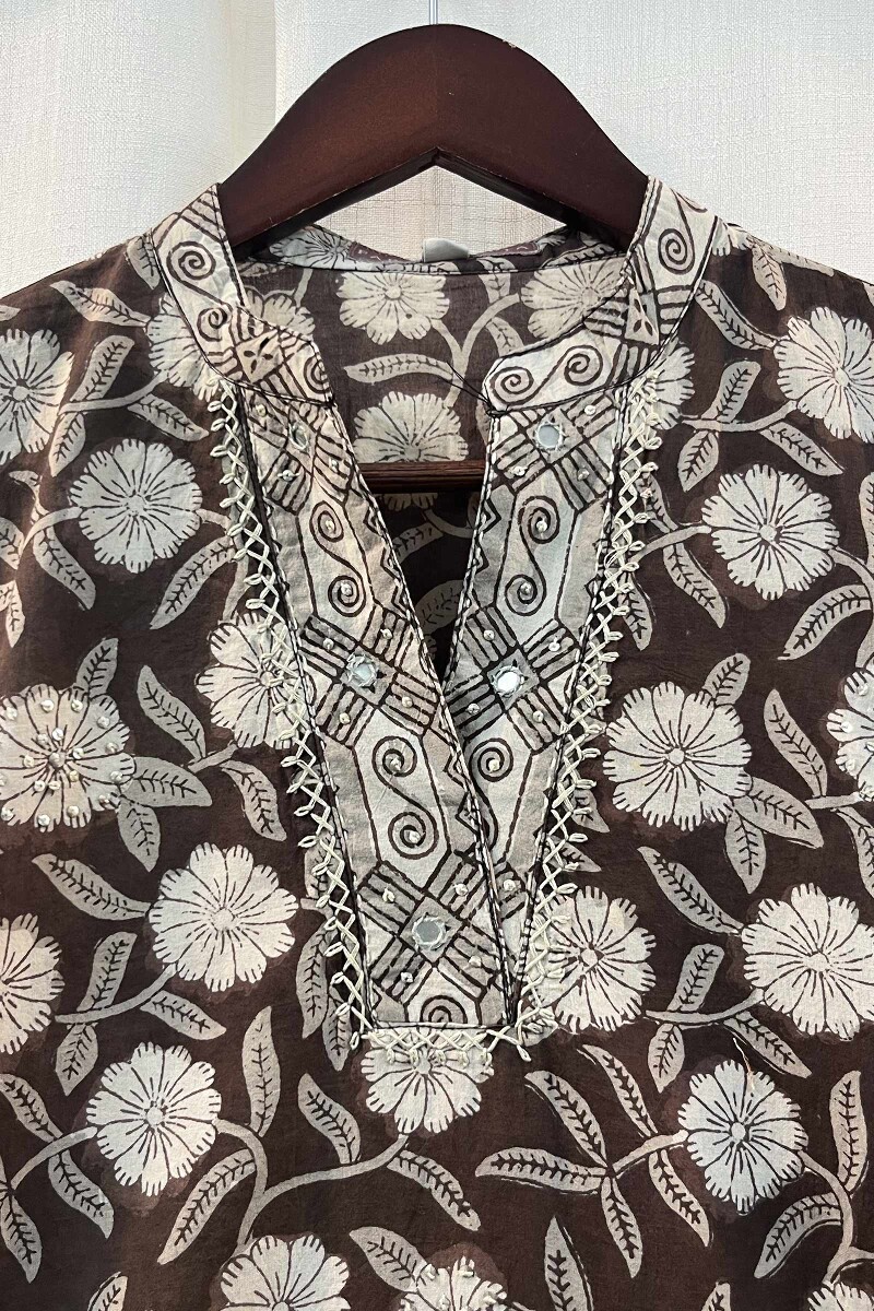 FG Specials: 1 of 1- Brown Hand Block-Printed Cotton Kurta