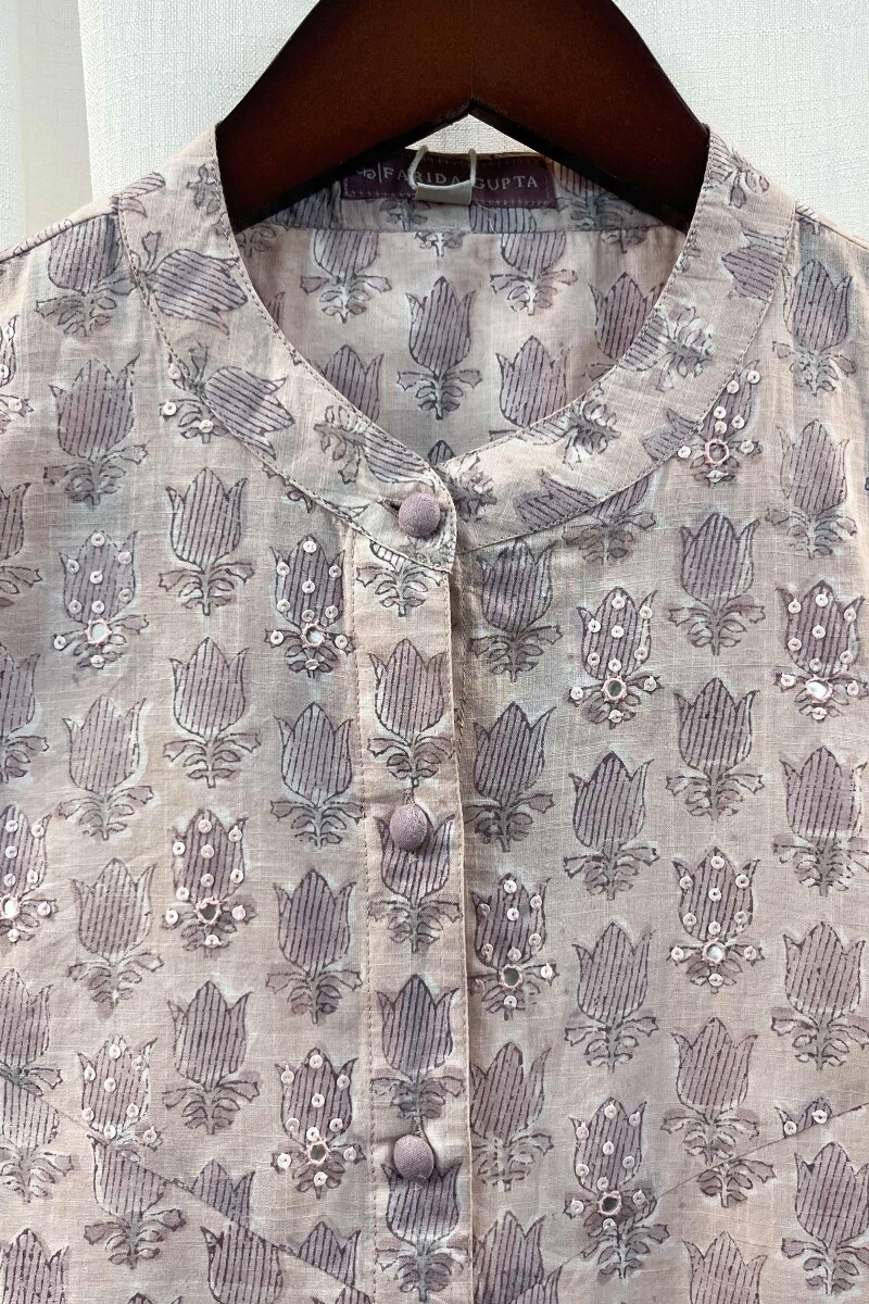 FG Specials: 1 of 1- Pink Hand Block-Printed Cotton Slub Top