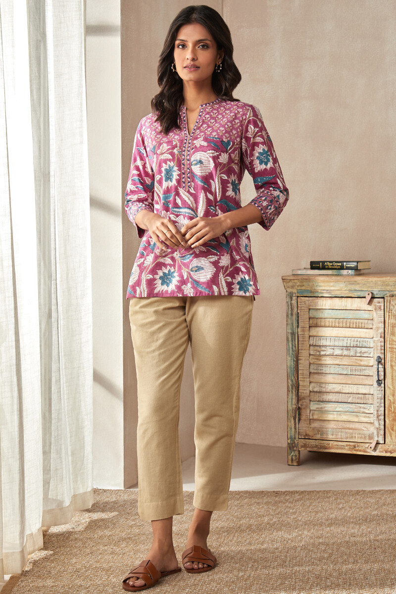 Purple Hand Block-Printed Cotton Top