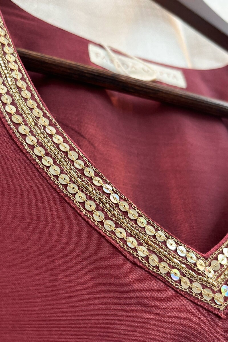 Maroon Handcrafted Chanderi Kurta