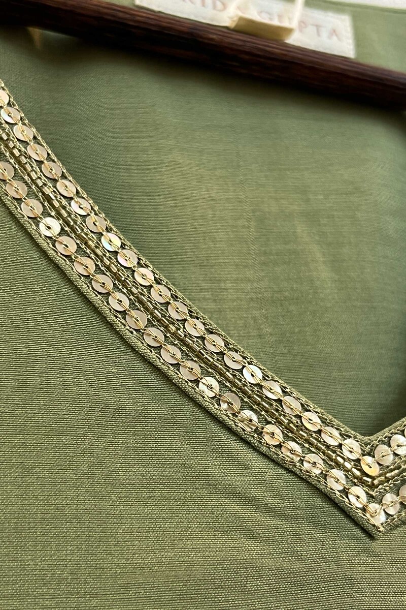 Green Handcrafted Straight Chanderi Kurta