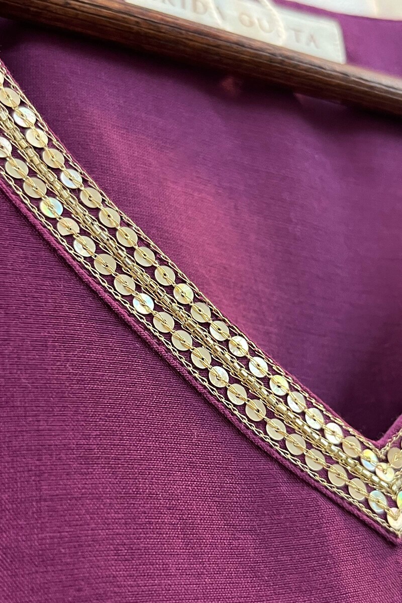 Purple Handcrafted Straight Chanderi Kurta