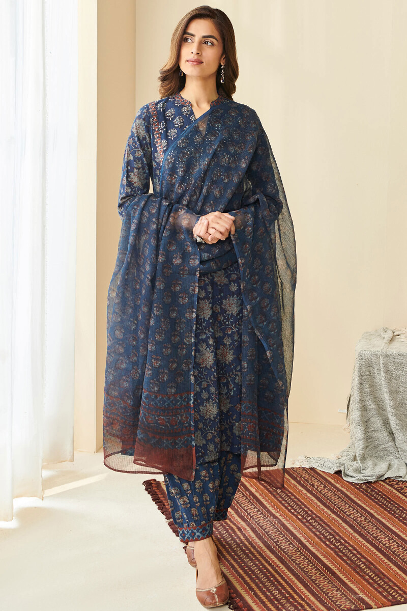 Akola Hand Block-Printed Cotton Dobby Izhaar Pants