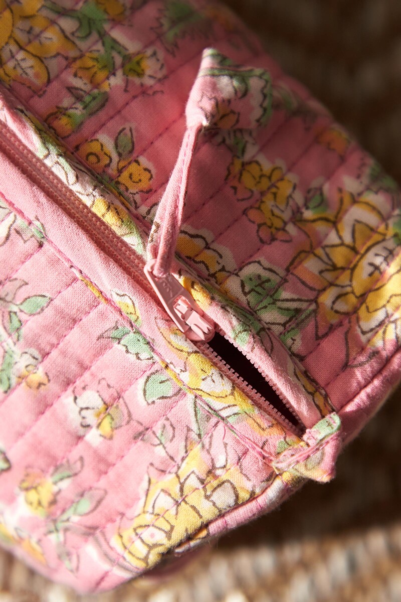 Pink Hand Block-Printed Cotton Vanity Pouch