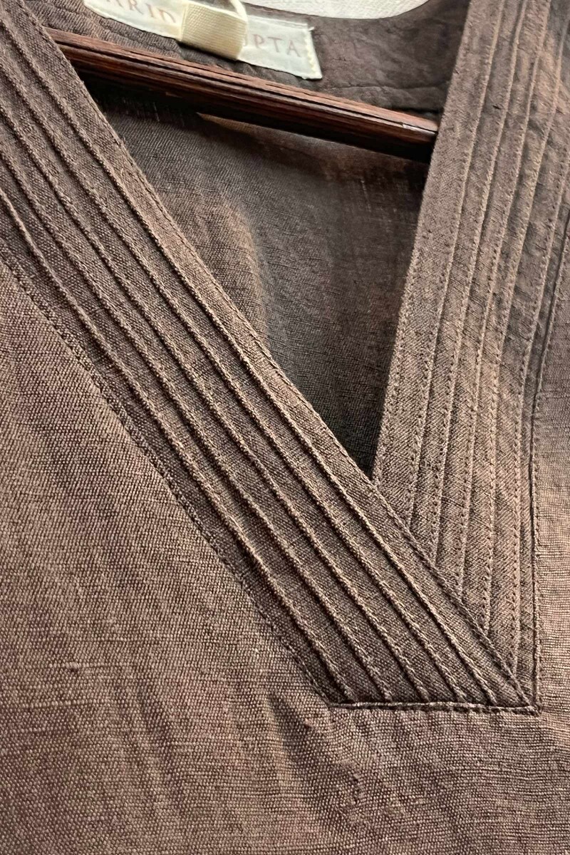 Brown Handcrafted Straight Cotton Linen Kurta