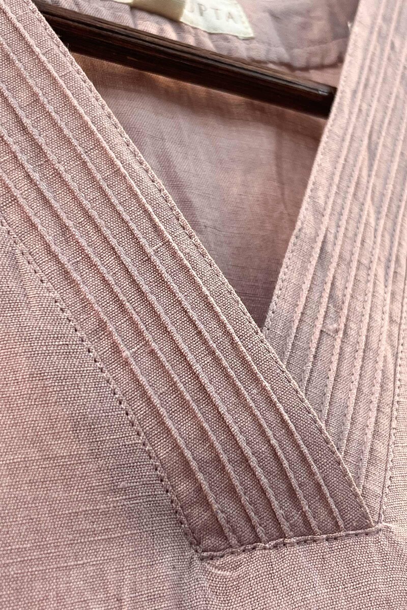 Pink Handcrafted Straight Cotton Linen Kurta
