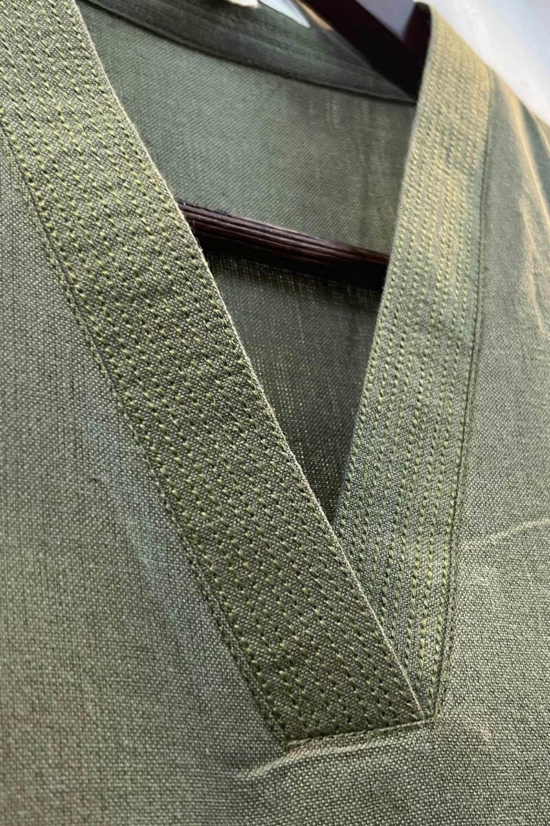 Olive Green Handcrafted Straight Handloom Cotton Kurta